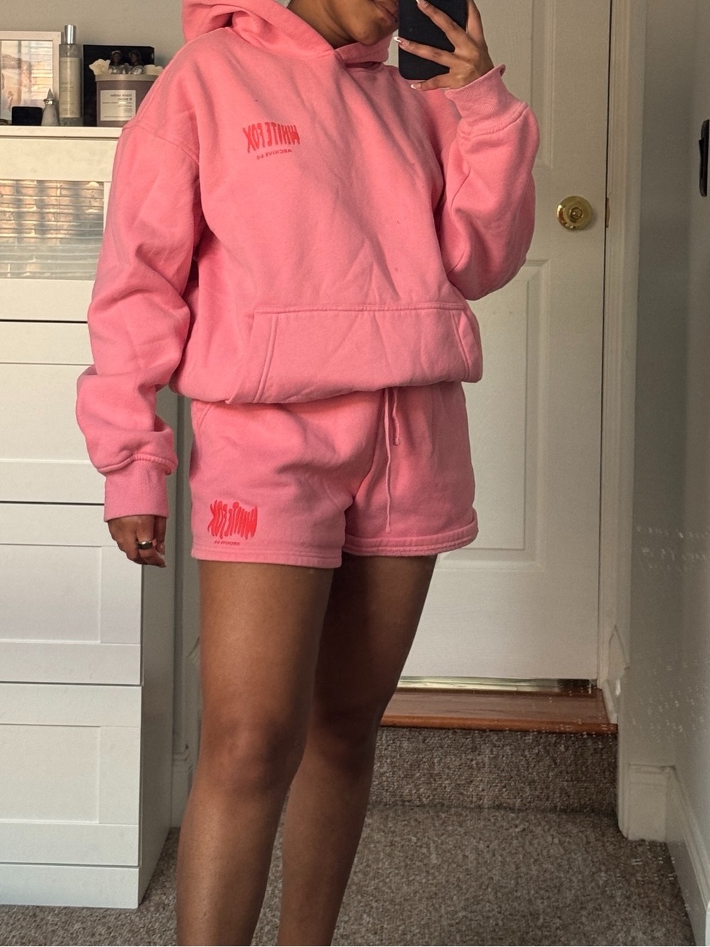 White Fox Boutique Pink Hoodie & Shorts Set